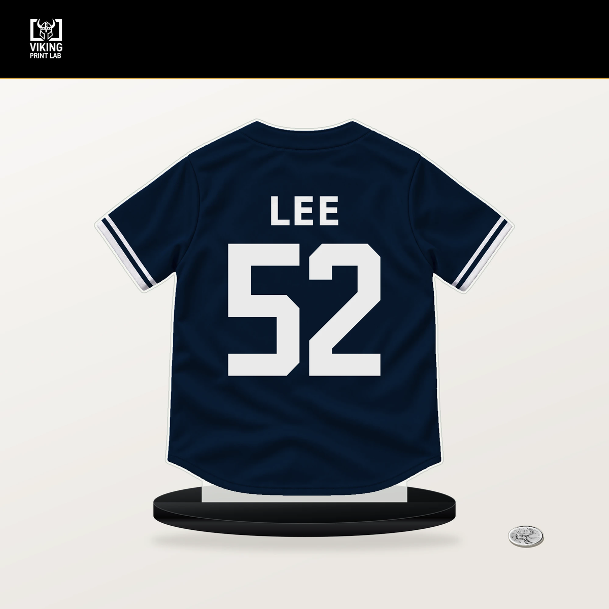 Dylan Lee number 52 Atlanta Braves jersey stand with included black base.