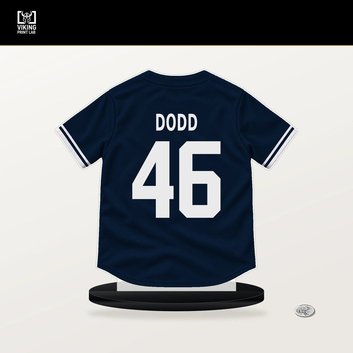 Dylan Dodd number 46 Atlanta Braves jersey stand with included black base.