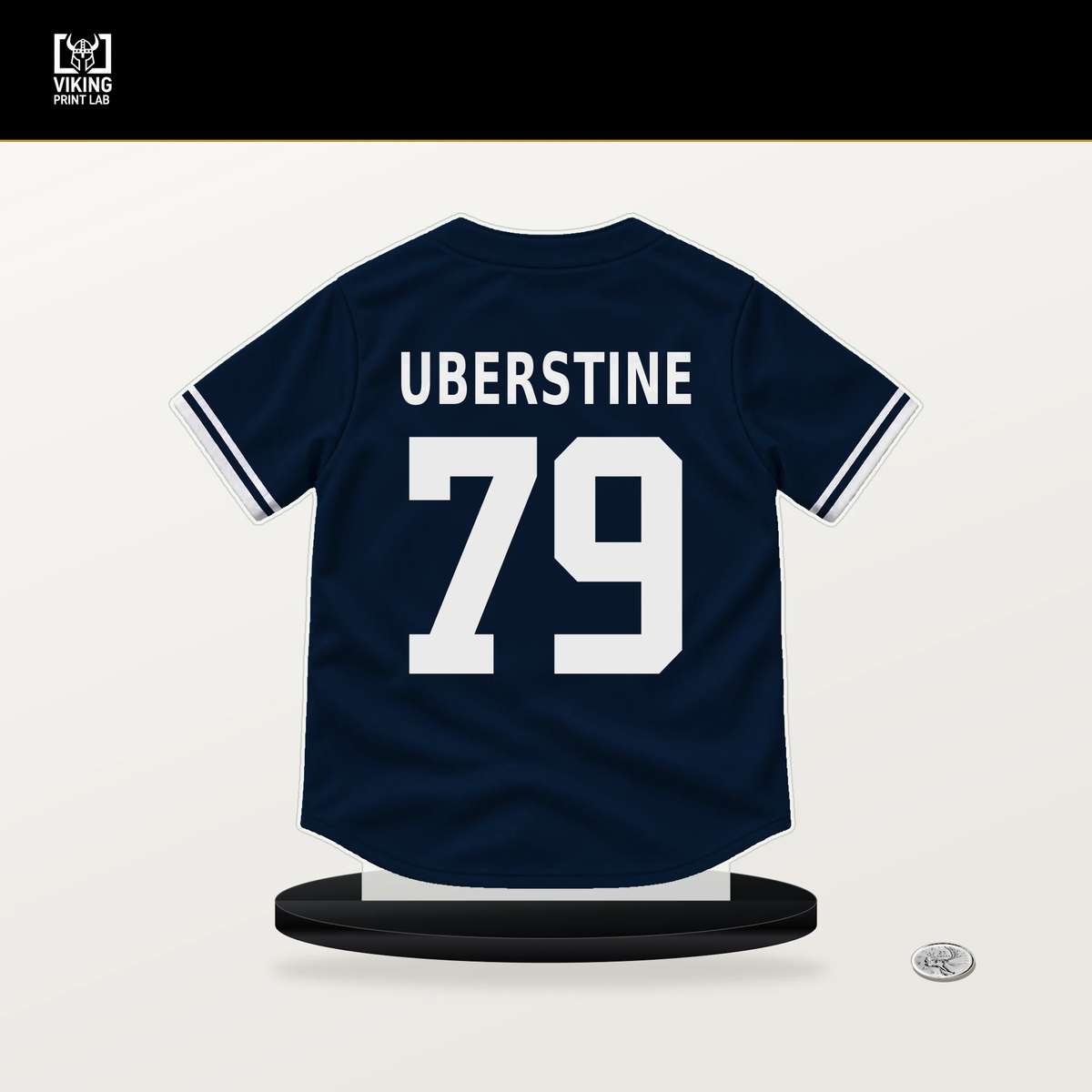 Tyler Uberstine number 79 Atlanta Braves jersey stand with included black base.