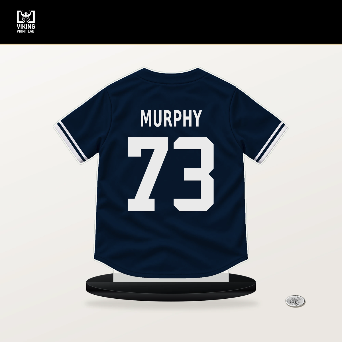 Owen Murphy number 73 Atlanta Braves jersey stand with included black base.
