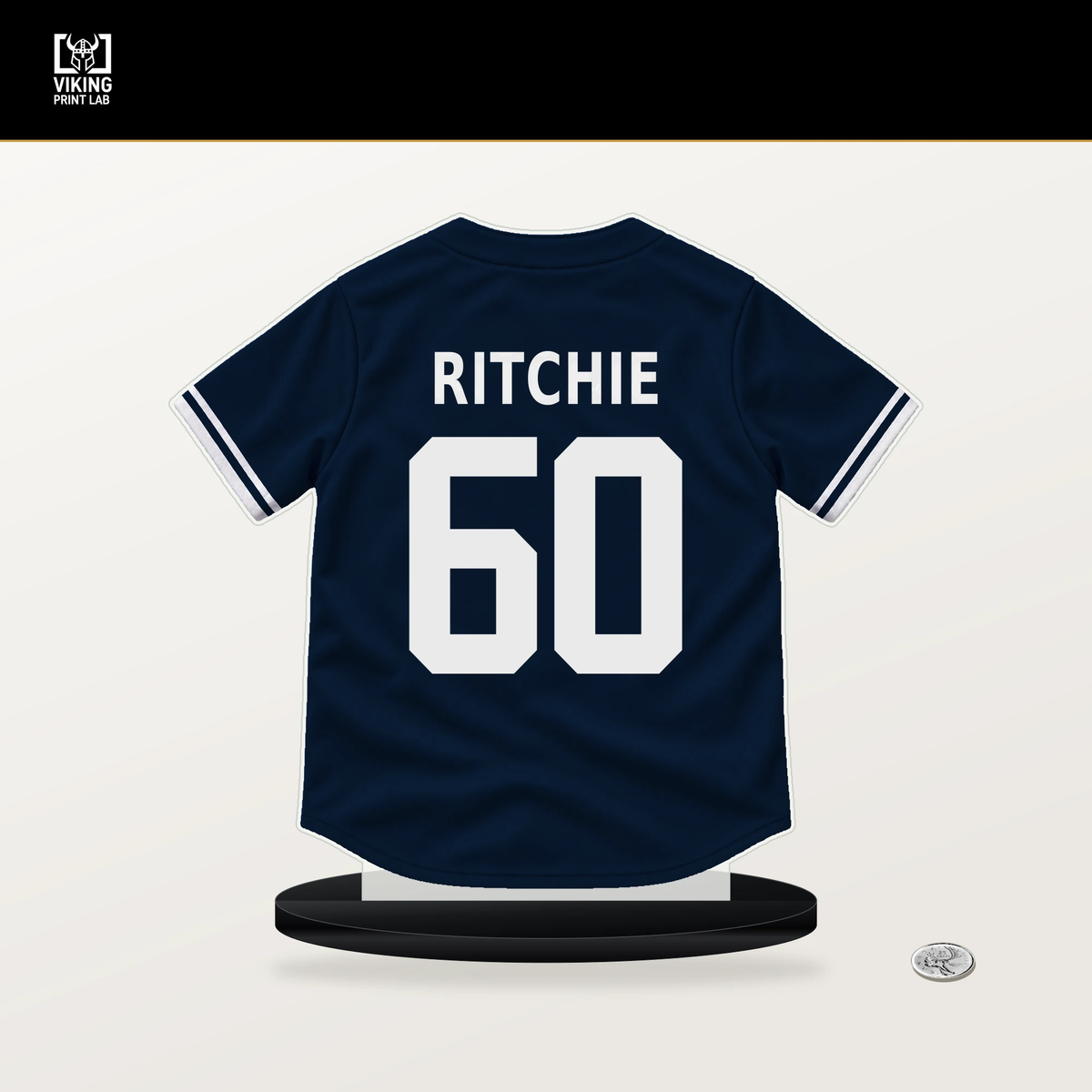JR Ritchie number 60 Atlanta Braves jersey stand with included black base.