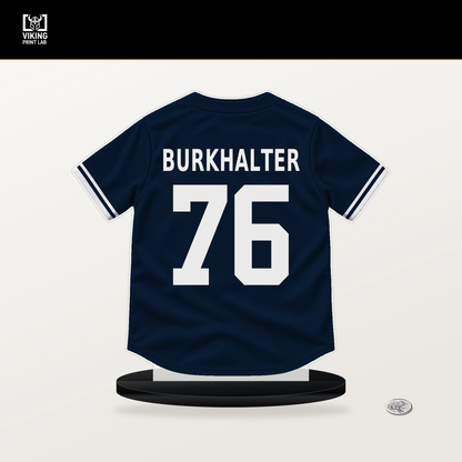 Blake Burkhalter number 76 Atlanta Braves jersey stand with included black base.