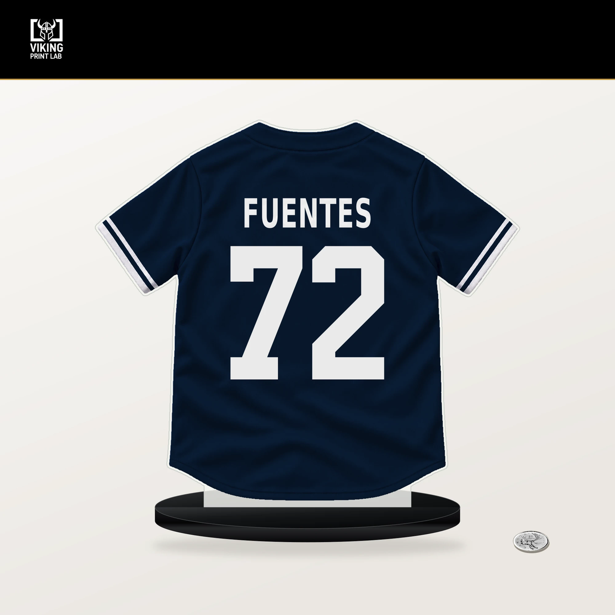Didier Fuentes number 72 Atlanta Braves jersey stand with included black base.