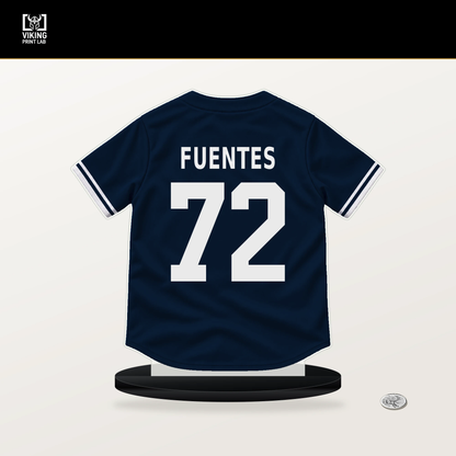 Didier Fuentes number 72 Atlanta Braves jersey stand with included black base.