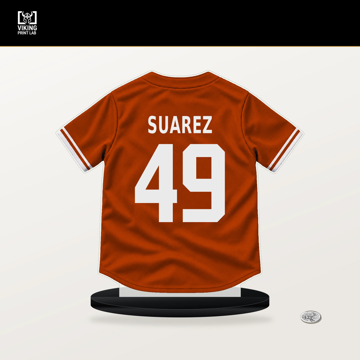 Albert Suarez number 49 Baltimore Orioles jersey stand with included black base.