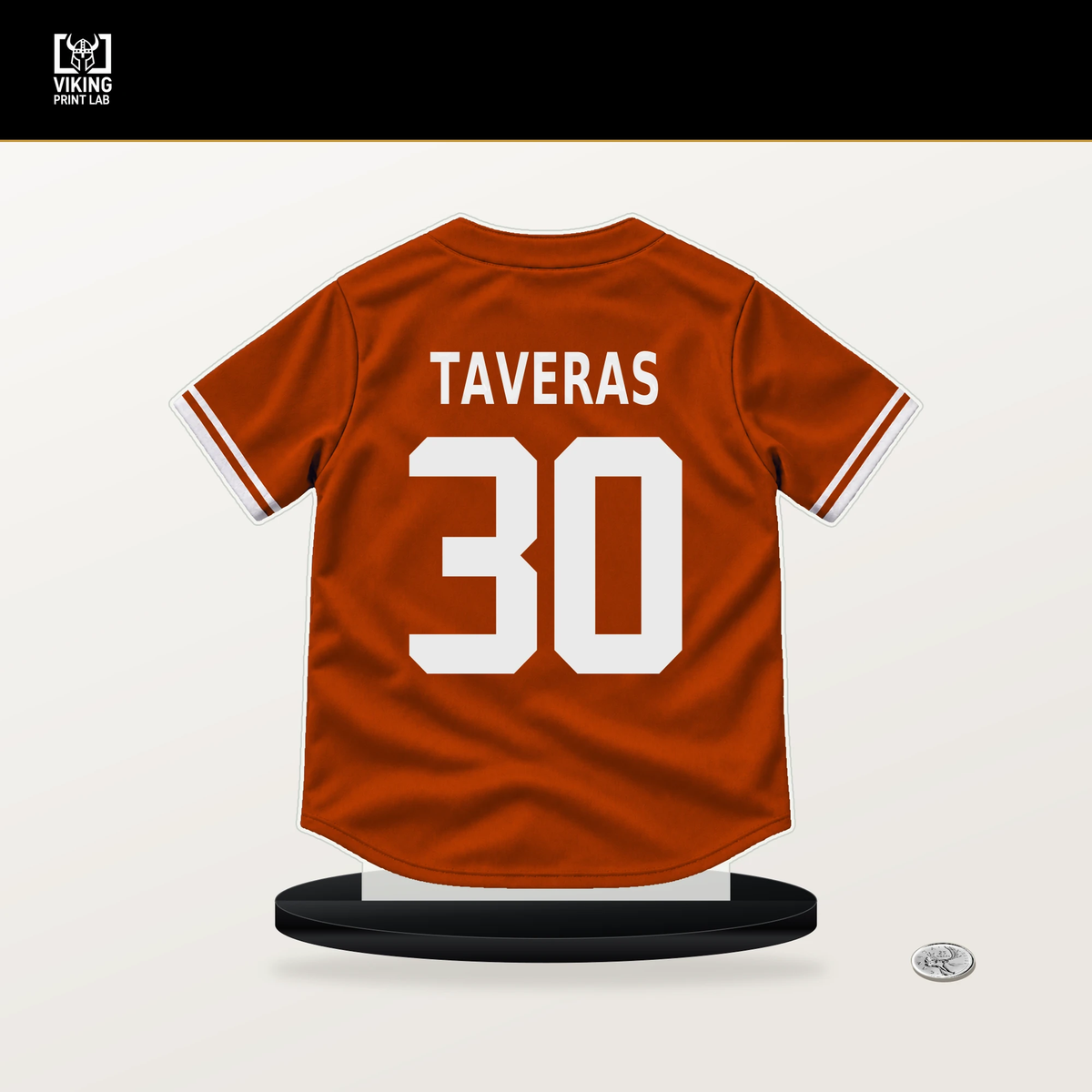 Leody Taveras number 30 Baltimore Orioles jersey stand with included black base.