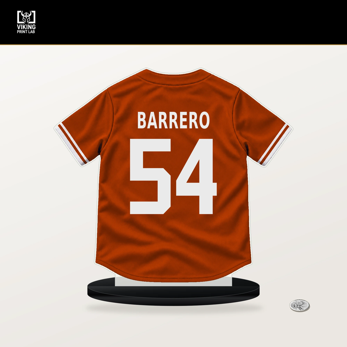 Jose Barrero number 54 Baltimore Orioles jersey stand with included black base.
