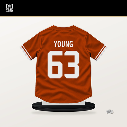 Brandon Young number 63 Baltimore Orioles jersey stand with included black base.