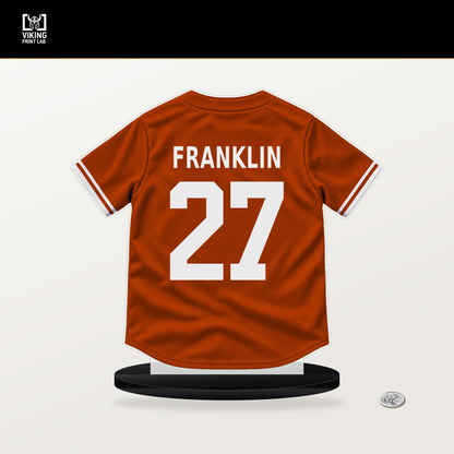 Christian Franklin number 27 Baltimore Orioles jersey stand with included black base.