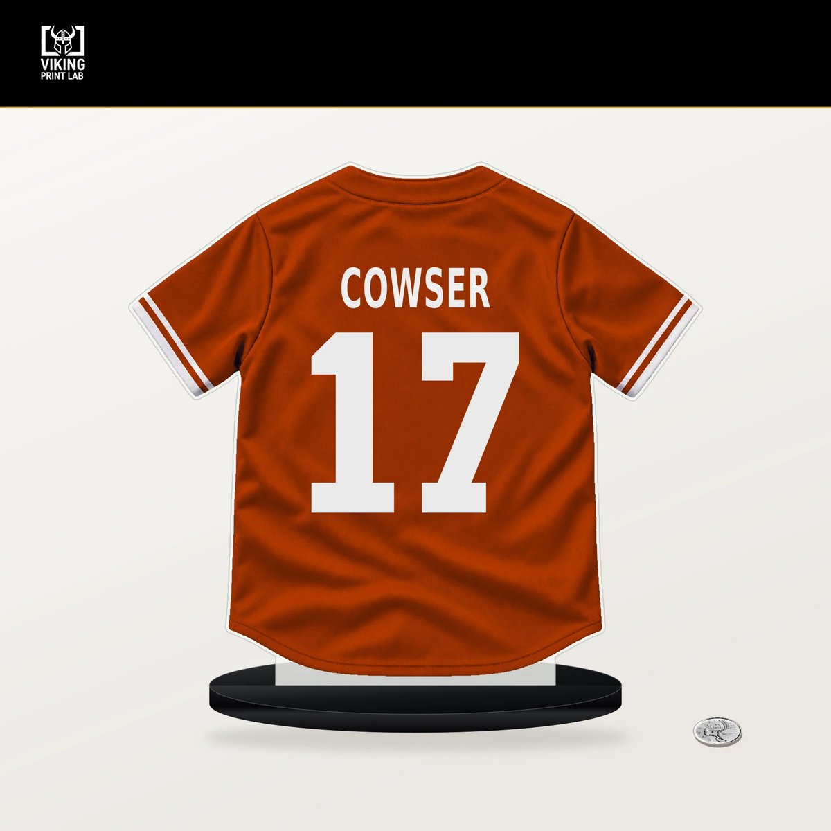 Colton Cowser number 17 Baltimore Orioles jersey stand with included black base.