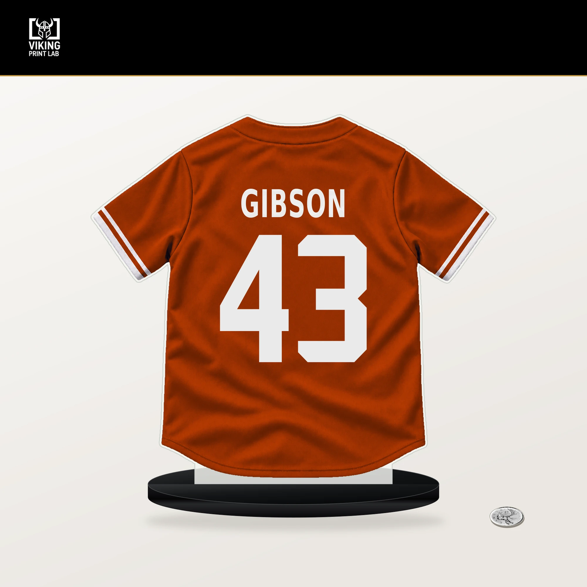 Trey Gibson number 43 Baltimore Orioles jersey stand with included black base.
