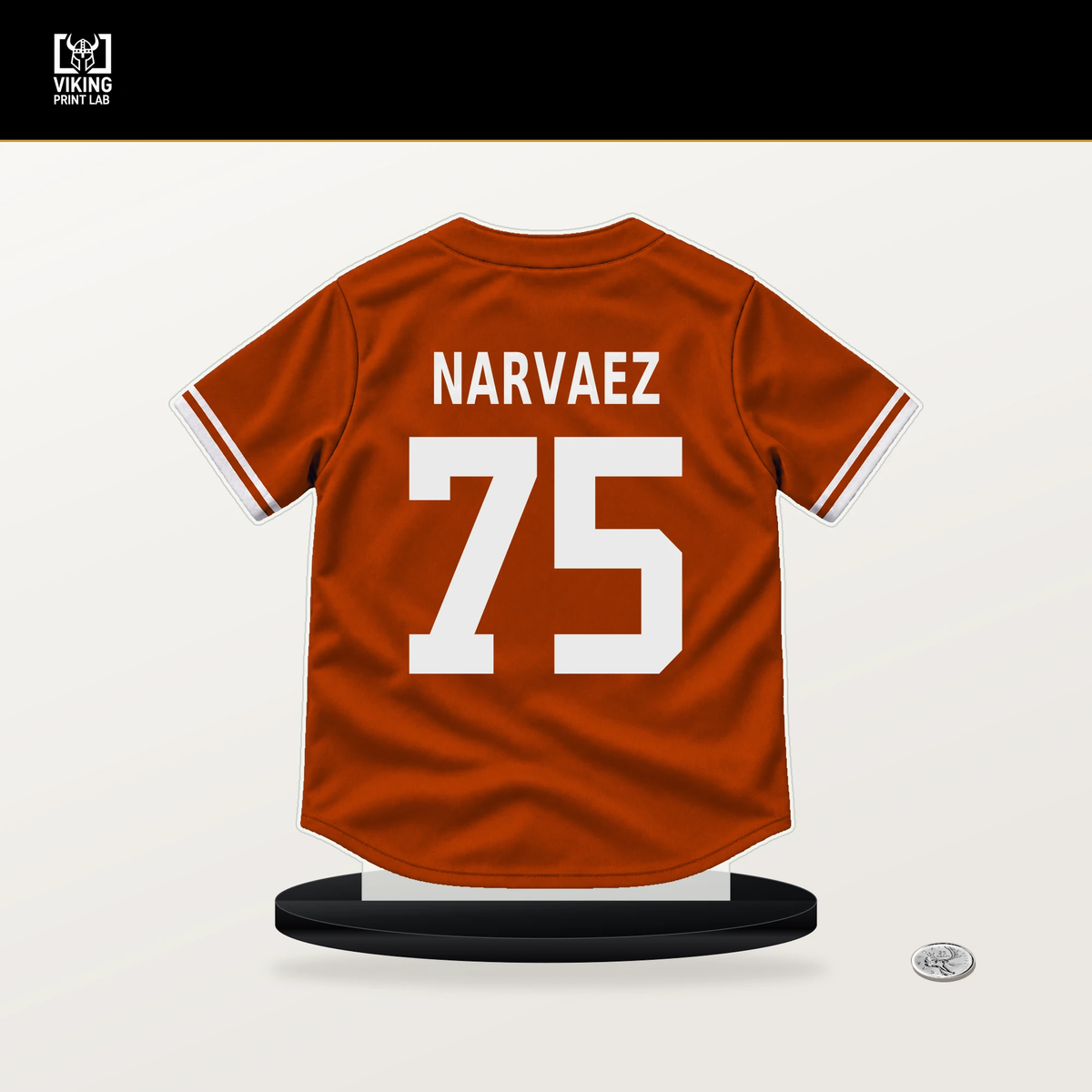Carlos Narvaez number 75 Baltimore Orioles jersey stand with included black base.