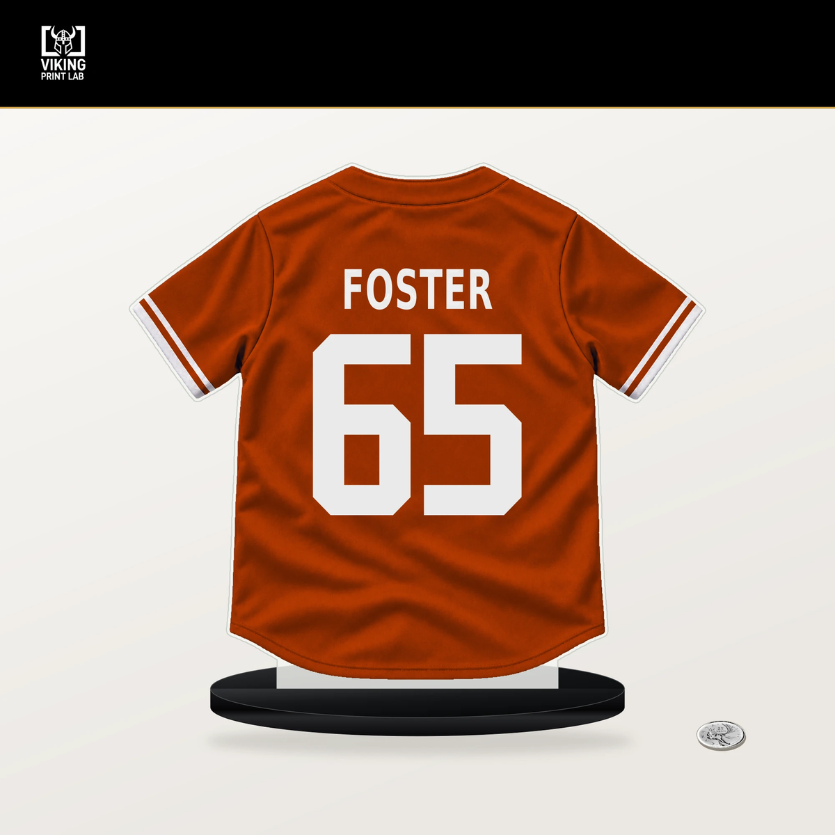 Cameron Foster number 65 Baltimore Orioles jersey stand with included black base.