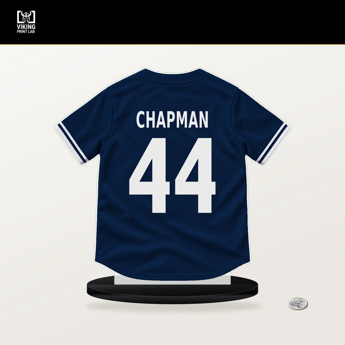 Aroldis Chapman number 44 Boston Red Sox jersey stand with included black base.