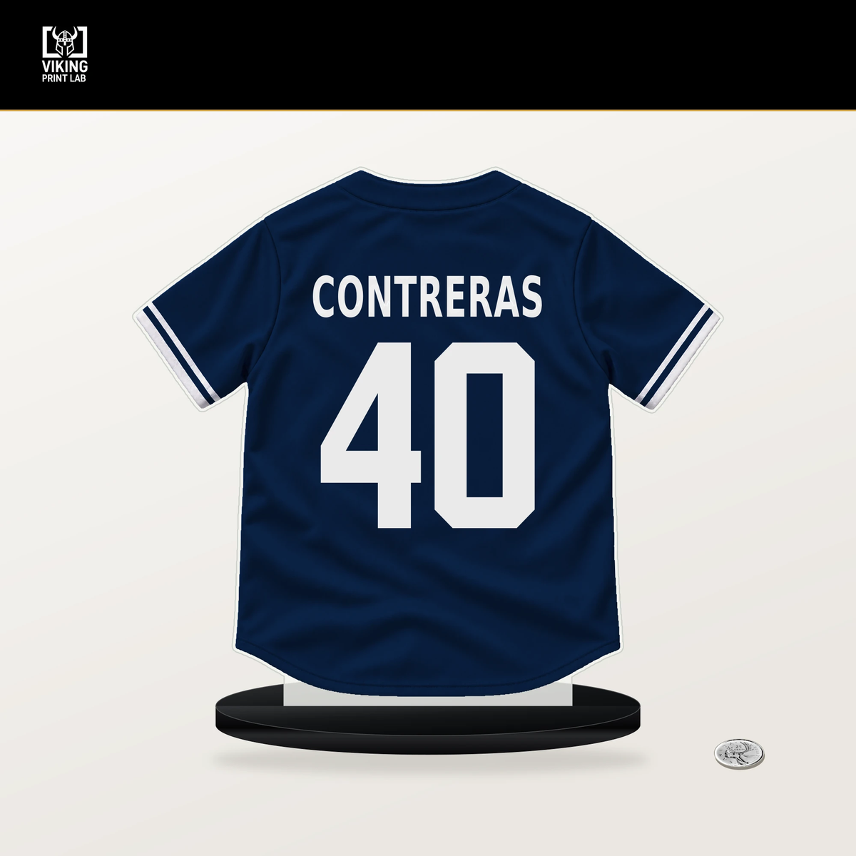 Willson Contreras number 40 Boston Red Sox jersey stand with included black base.