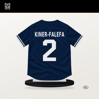 Isiah Kiner-Falefa number 2 Boston Red Sox jersey stand with included black base.