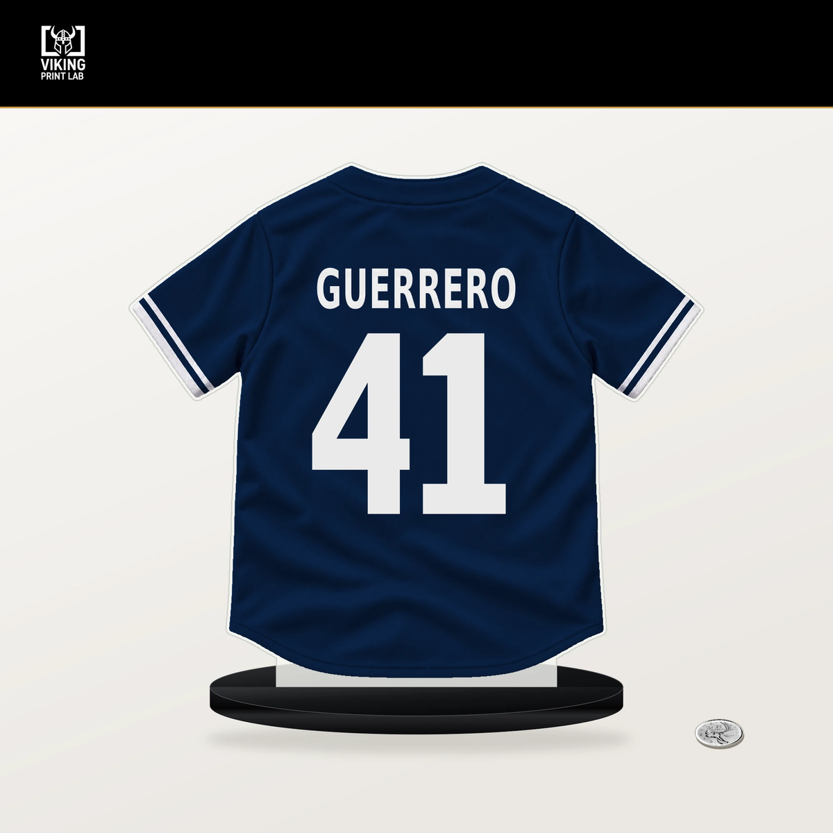 Tyron Guerrero number 41 Boston Red Sox jersey stand with included black base.