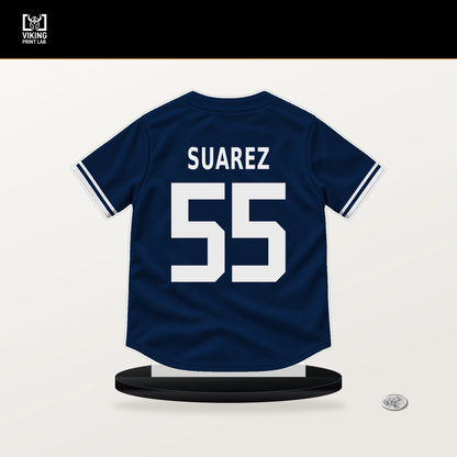 Ranger Suarez number 55 Boston Red Sox jersey stand with included black base.
