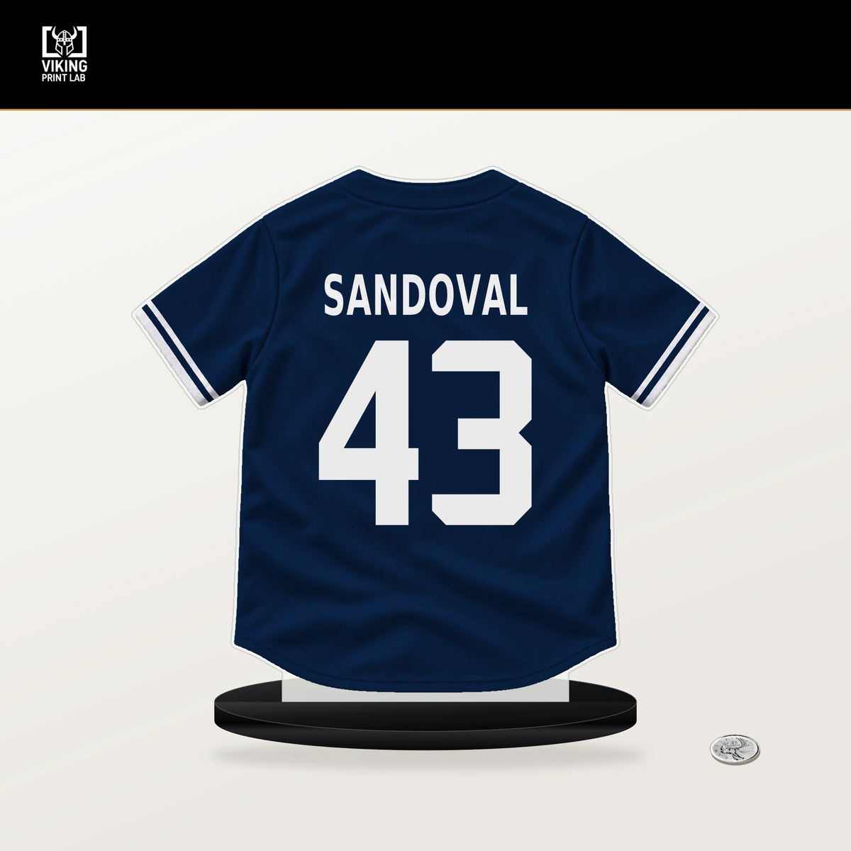 Patrick Sandoval number 43 Boston Red Sox jersey stand with included black base.