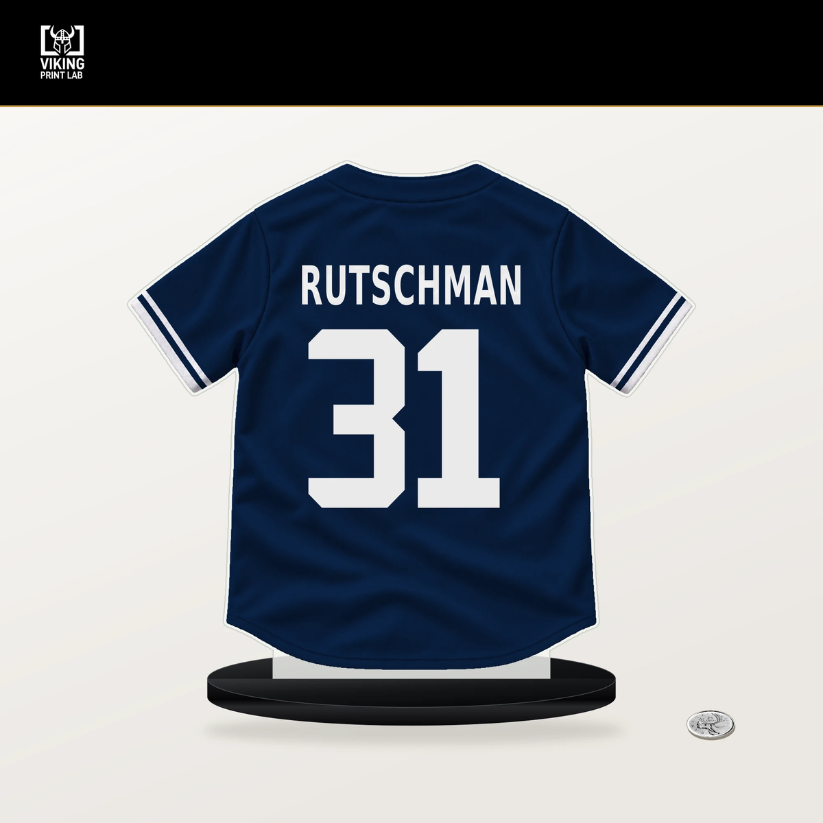 Adley Rutschman number 31 Boston Red Sox jersey stand with included black base.