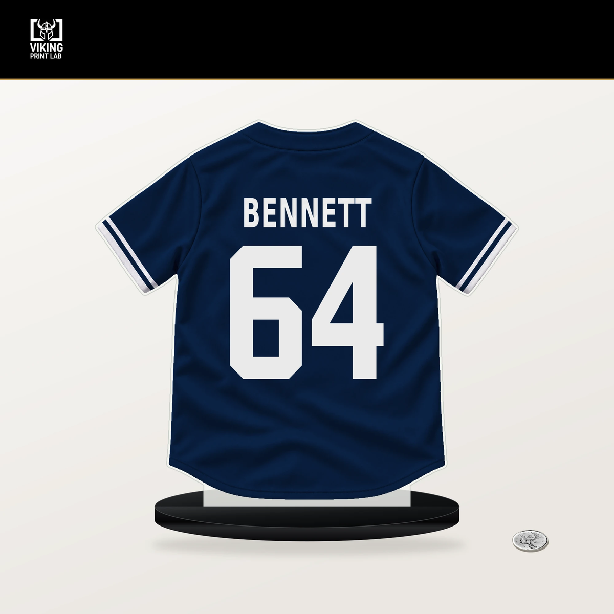 Jake Bennett number 64 Boston Red Sox jersey stand with included black base.