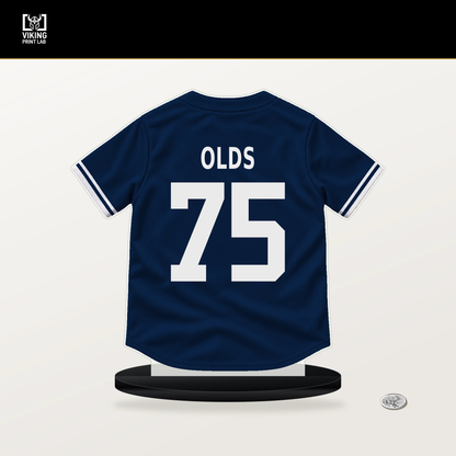 Wyatt Olds number 75 Boston Red Sox jersey stand with included black base.