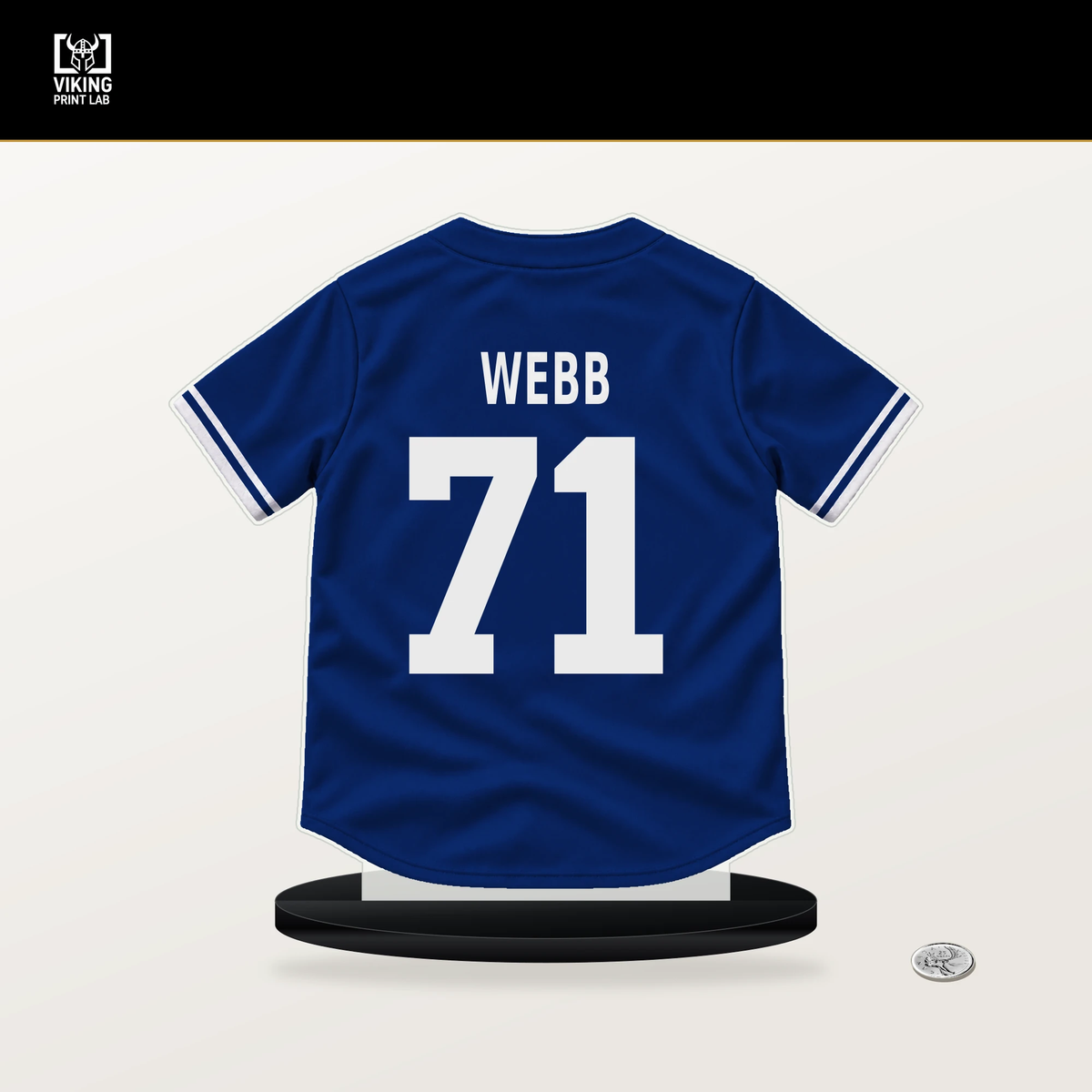 Jacob Webb number 71 Chicago Cubs jersey stand with included black base.