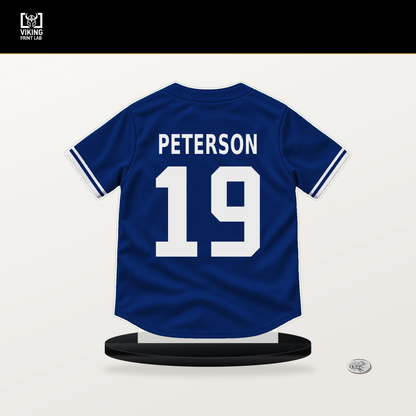 David Peterson number 19 Chicago Cubs jersey stand with included black base.