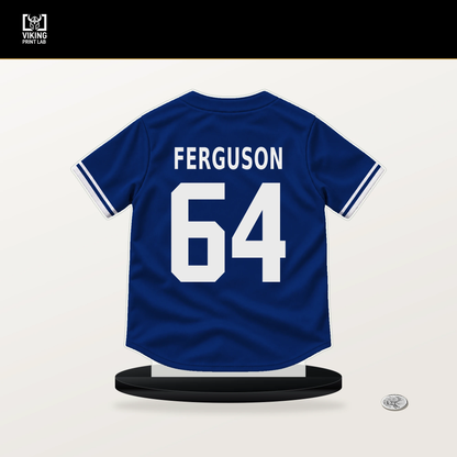 Tyler Ferguson number 64 Chicago Cubs jersey stand with included black base.