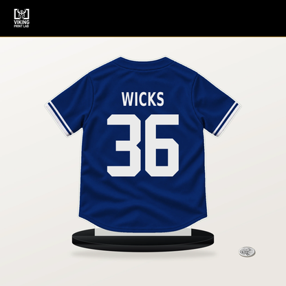 Jordan Wicks number 36 Chicago Cubs jersey stand with included black base.