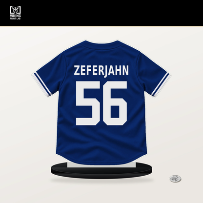 Ryan Zeferjahn number 56 Chicago Cubs jersey stand with included black base.