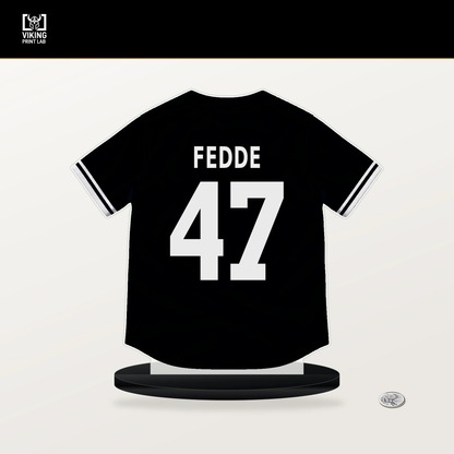 Erick Fedde number 47 Chicago White Sox jersey stand with included black base.