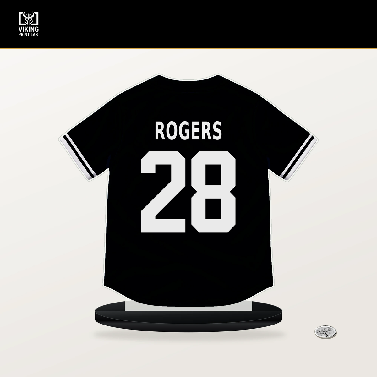 Jake Rogers number 28 Chicago White Sox jersey stand with included black base.