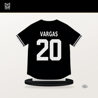 Miguel Vargas number 20 Chicago White Sox jersey stand with included black base.