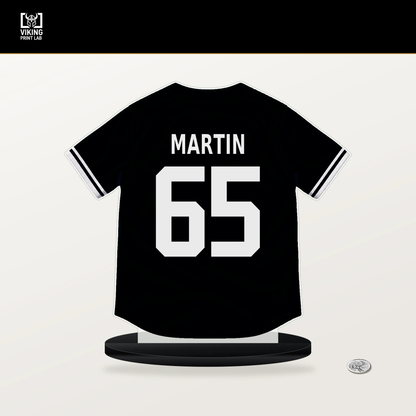 Davis Martin number 65 Chicago White Sox jersey stand with included black base.
