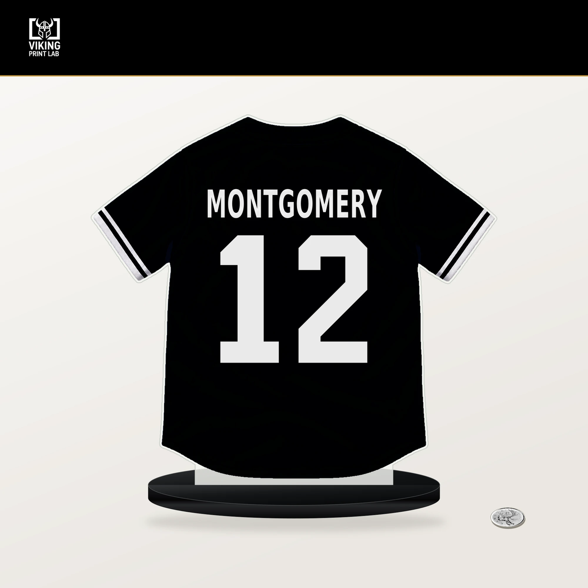 Colson Montgomery number 12 Chicago White Sox jersey stand with included black base.