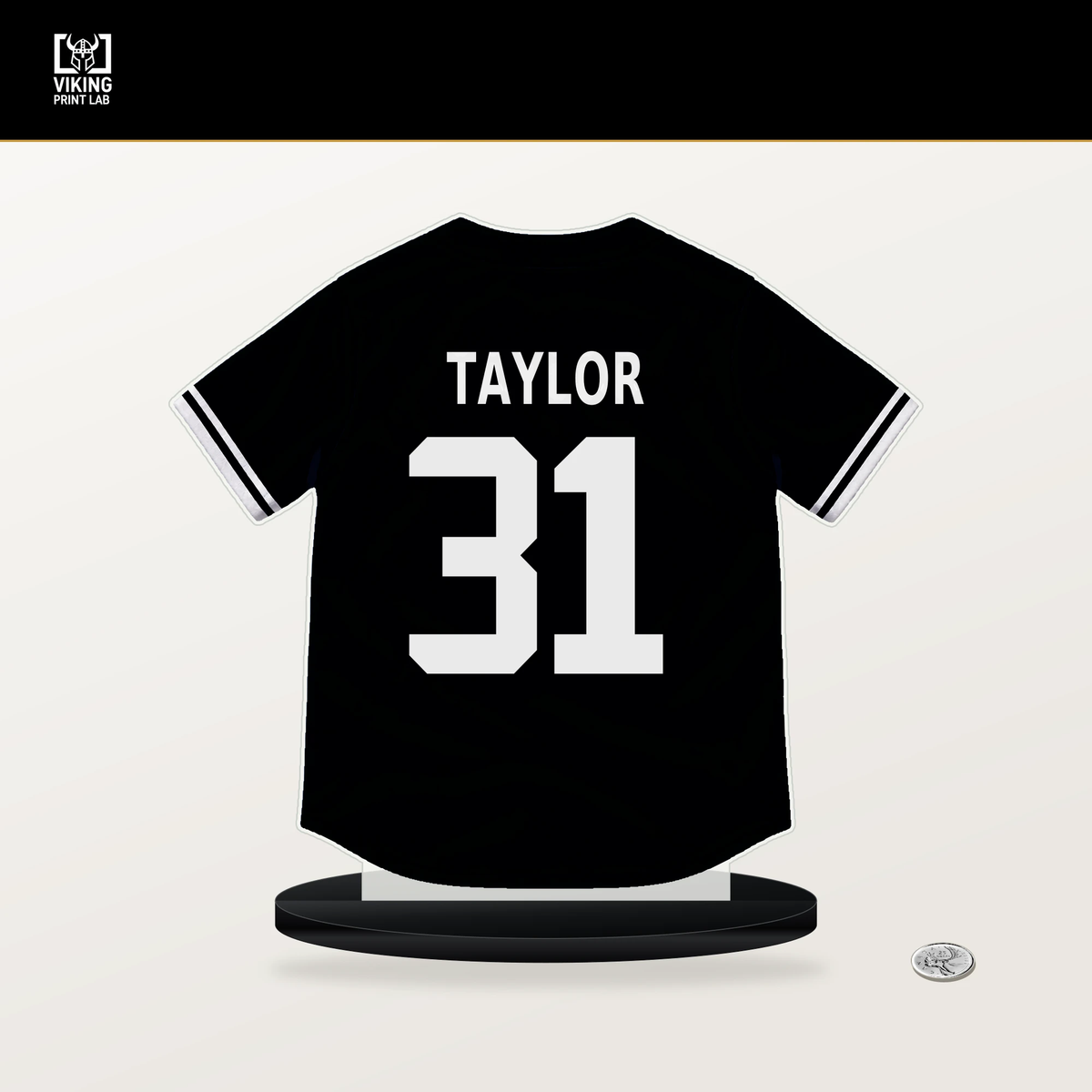 Grant Taylor number 31 Chicago White Sox jersey stand with included black base.