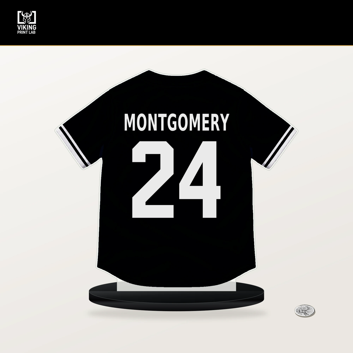 Braden Montgomery number 24 Chicago White Sox jersey stand with included black base.