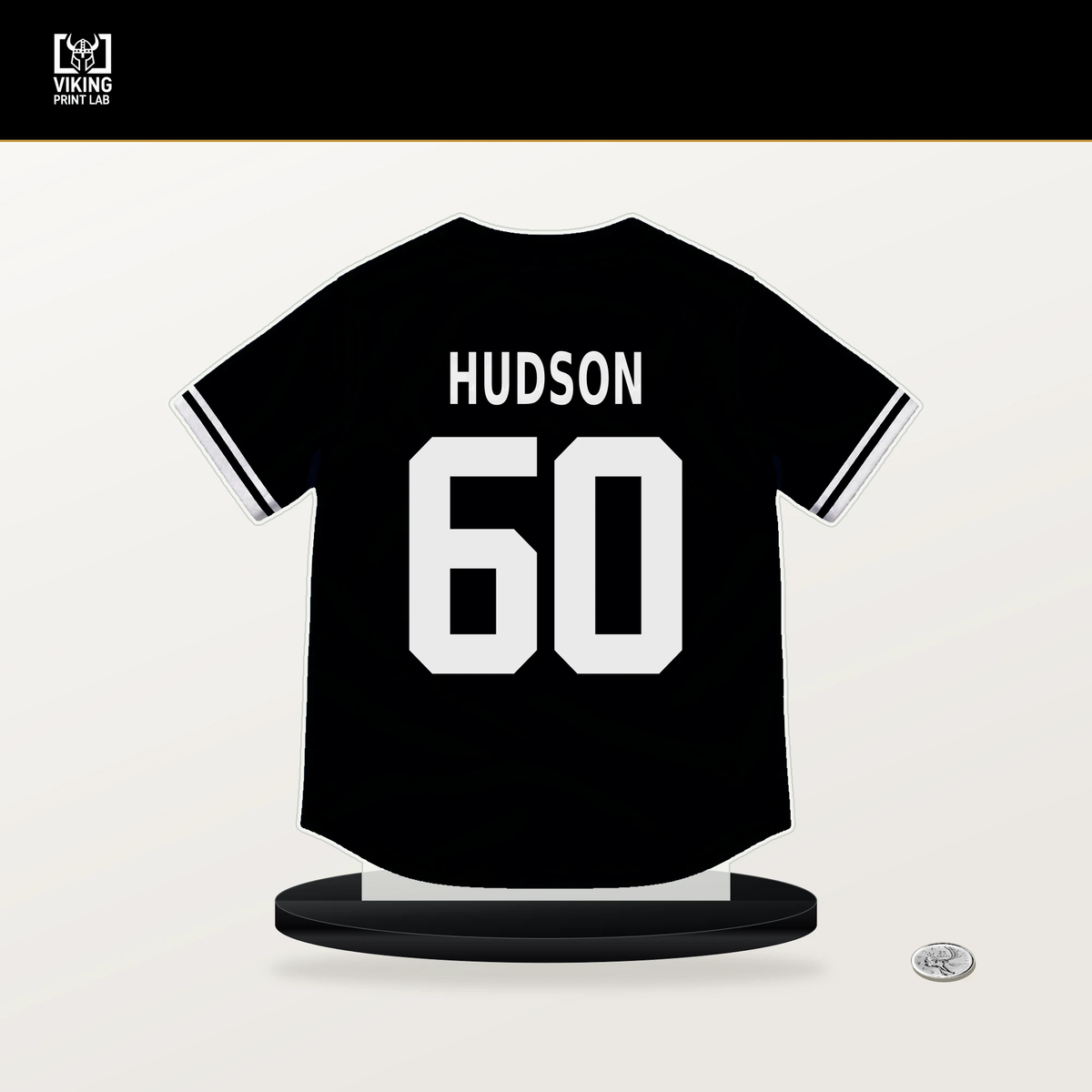 Bryan Hudson number 60 Chicago White Sox jersey stand with included black base.