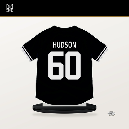 Bryan Hudson number 60 Chicago White Sox jersey stand with included black base.