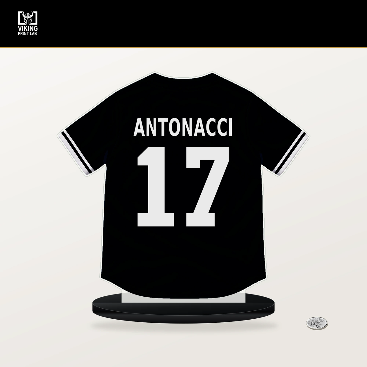 Sam Antonacci number 17 Chicago White Sox jersey stand with included black base.