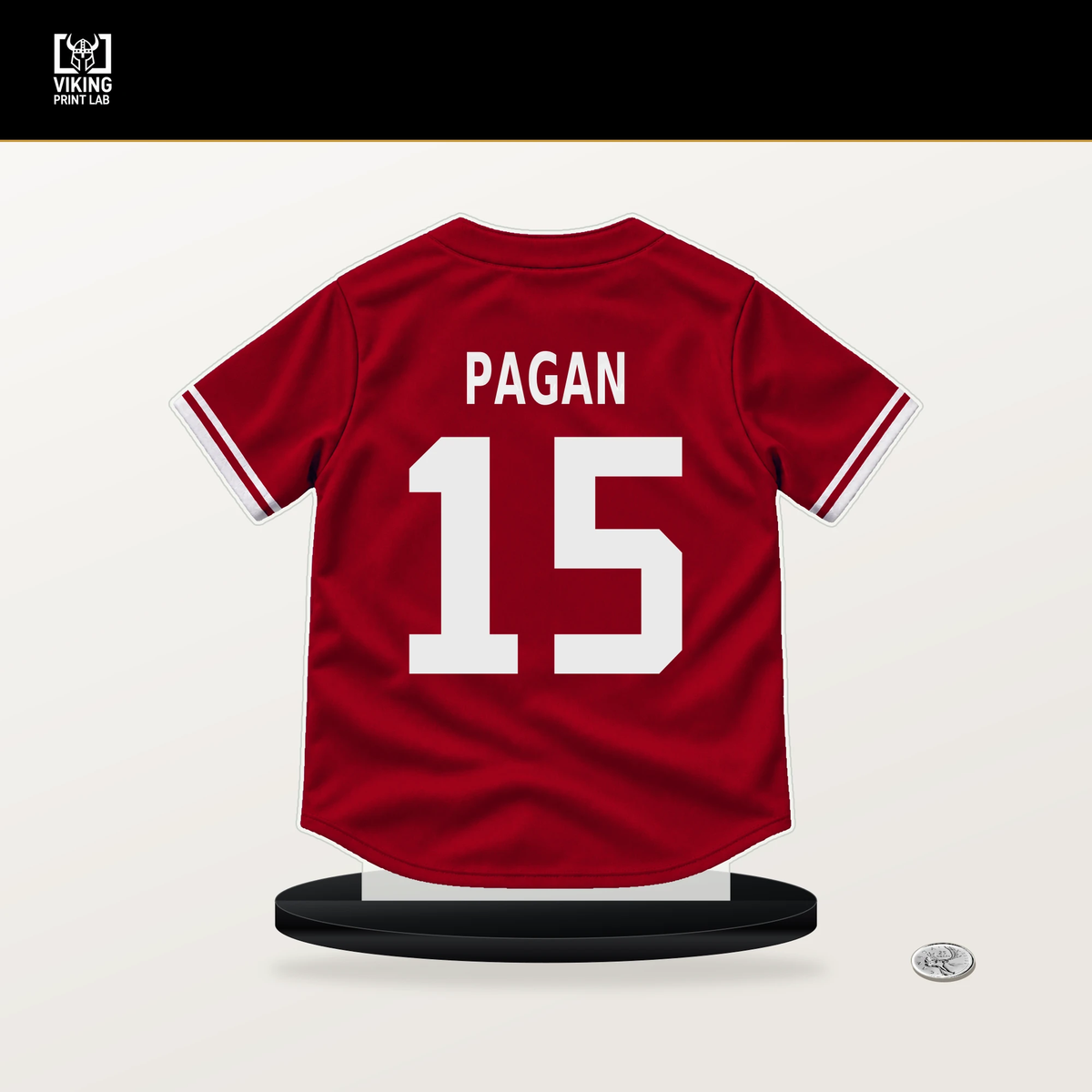 Emilio Pagan number 15 Cincinnati Reds jersey stand with included black base.