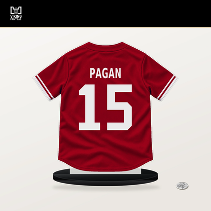 Emilio Pagan number 15 Cincinnati Reds jersey stand with included black base.
