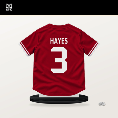 Ke'Bryan Hayes number 3 Cincinnati Reds jersey stand with included black base.