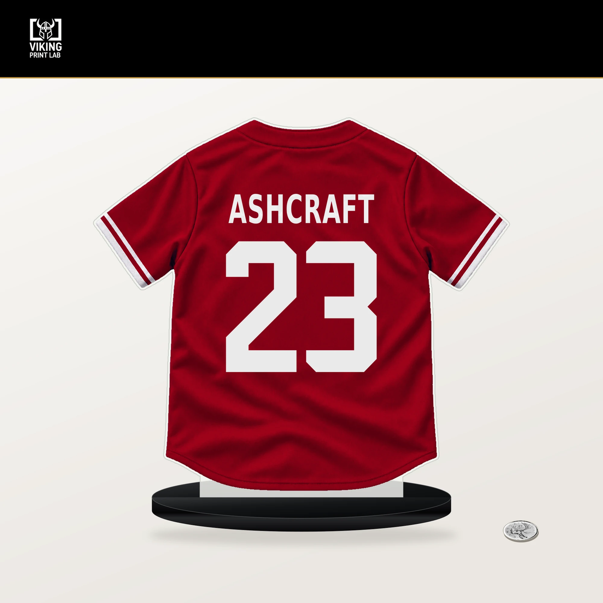 Graham Ashcraft number 23 Cincinnati Reds jersey stand with included black base.