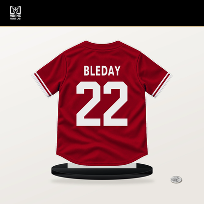 JJ Bleday number 22 Cincinnati Reds jersey stand with included black base.