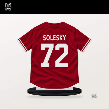 Chase Solesky number 72 Cincinnati Reds jersey stand with included black base.