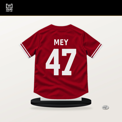 Luis Mey number 47 Cincinnati Reds jersey stand with included black base.