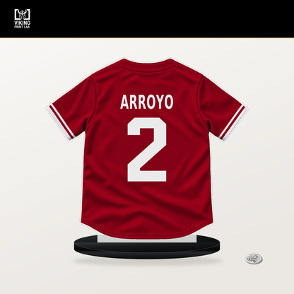 Edwin Arroyo number 2 Cincinnati Reds jersey stand with included black base.