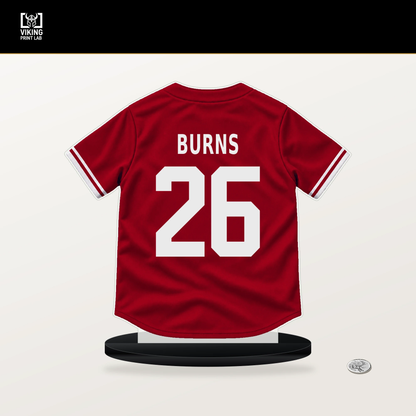 Chase Burns number 26 Cincinnati Reds jersey stand with included black base.
